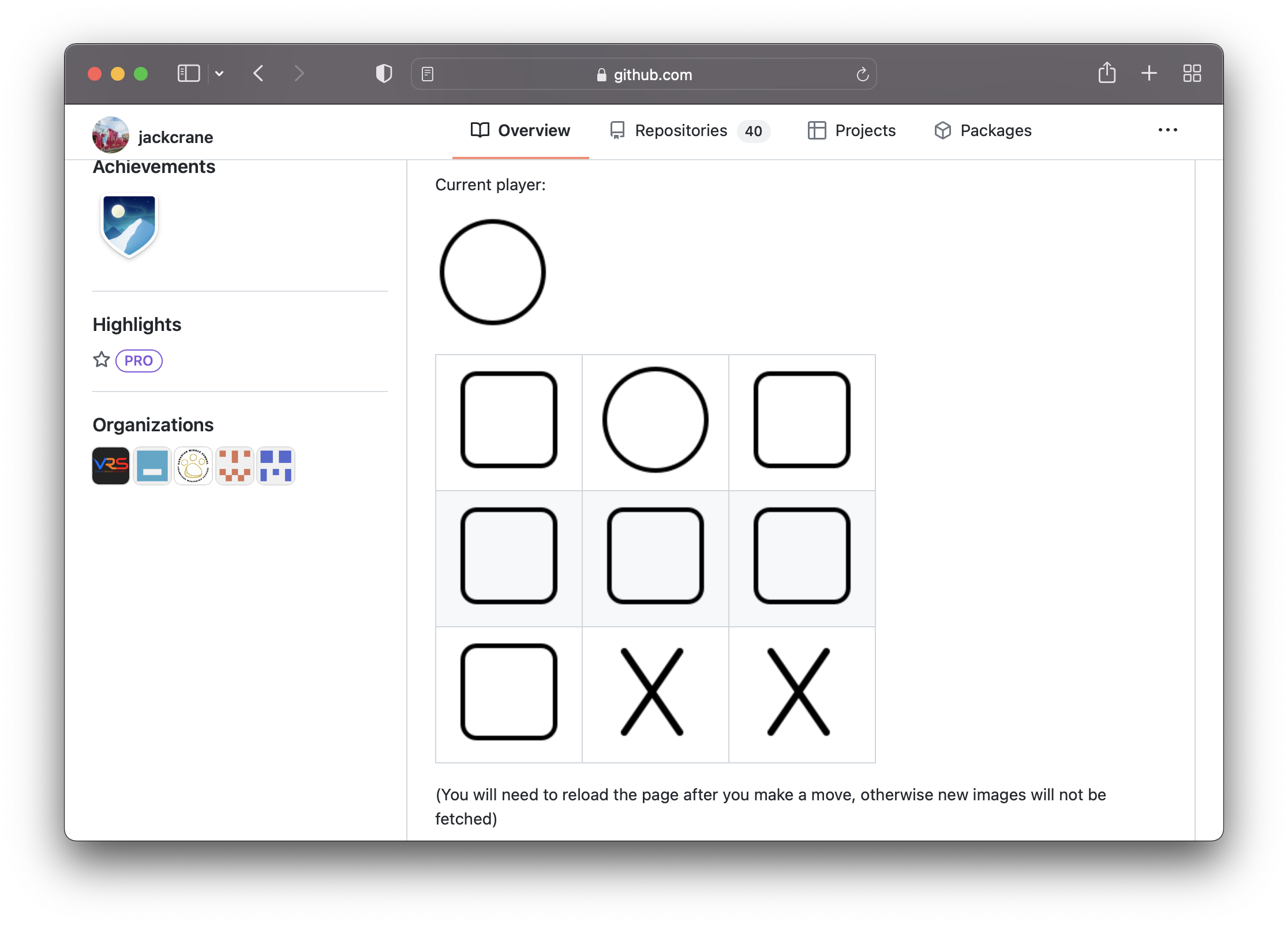 GitHub profile tik-tak-toe